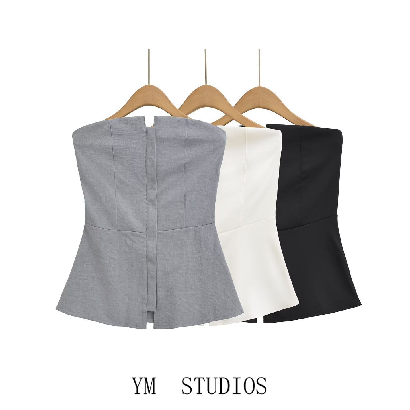 欧美女装   高级感无袖拉链抹胸式背心女收腰显瘦气质外穿小上衣