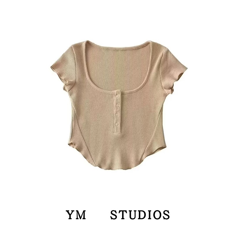 露脐短款T恤欧美小众前系扣