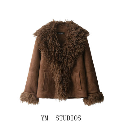 人造仿皮草大毛领效果外套女