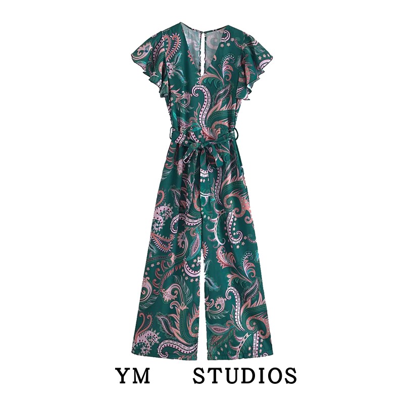 飞飞袖印花连体裤古典风