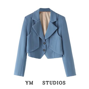 【包邮】设计感高级感假两件西装春季坎肩美式小众短款辣妹外套女