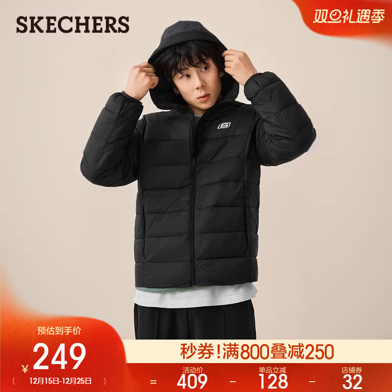 斯凯奇2025冬季新款男女同款连帽棉服百搭保暖时尚柔软叠穿外套