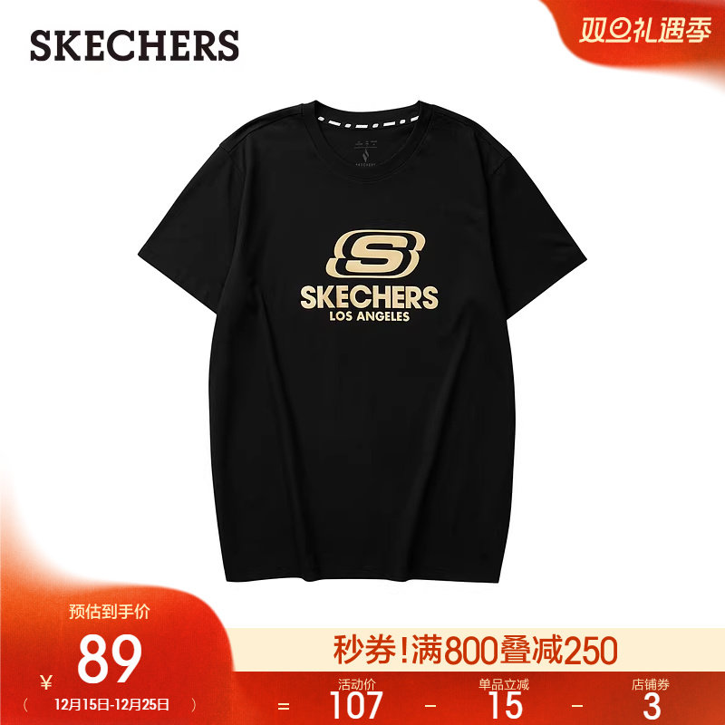 Skechers斯凯奇男女同款夏季针织圆领舒适百搭简约全棉短袖T
