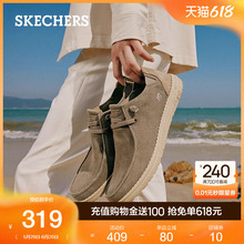 Skechers斯凯奇男鞋夏季一脚蹬乐福鞋帆布鞋厚底低帮休闲商务鞋