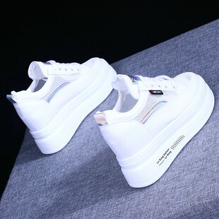 小白鞋女2026夏网面透气内增高8cm百搭厚底松糕鞋小个子板鞋显高