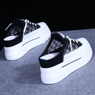 女夏外穿2025新款 内增高女鞋 厚底小白鞋 懒人鞋 8cm 时尚 包头半拖鞋