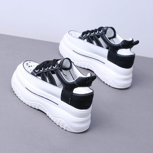 包头凉鞋女2024年夏季新款透气镂空小白鞋网面内增高8cm厚底女鞋