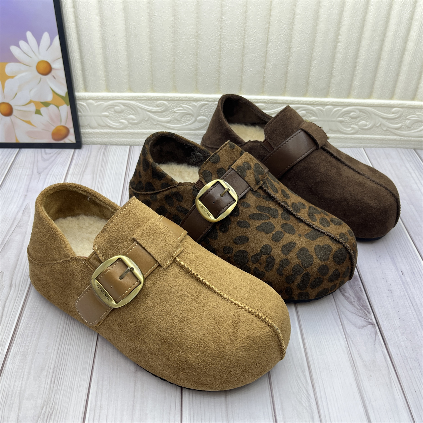 绒面勃肯鞋棉厚底平底圆头2025新款断码处理女鞋舒适休闲加绒棉鞋