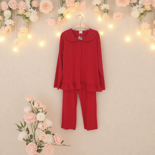 都市丽人女秋冬睡衣LHH1G7纯棉大红透气舒适娃娃领长袖长裤家居服