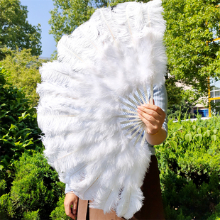 白色扇骨肚皮舞表演舞蹈演出羽毛扇子  欧式大中号鸵鸟羽毛扇包邮