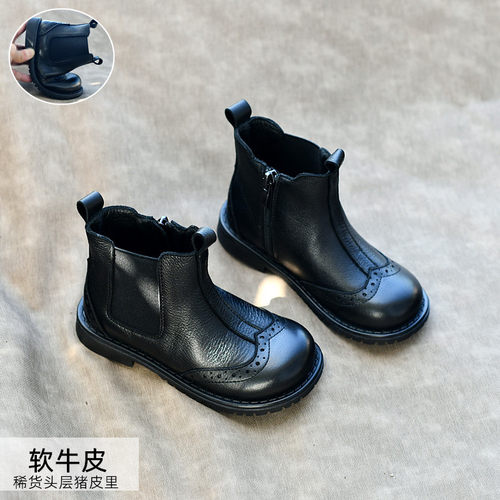 真皮秋冬儿童靴软底牛皮