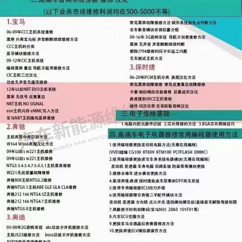22新款高峰电子通病 +音响汉化维修 +方向机课程+实操+新能源
