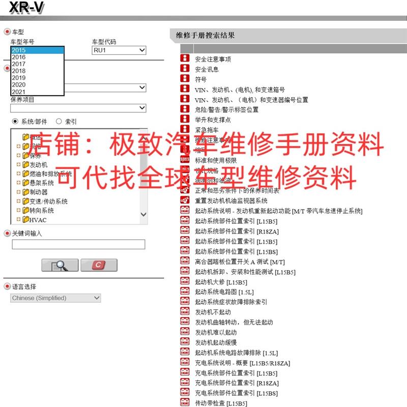 2015-2021年本田XRV原厂维修手册电路图线路接线资料拆装正时保养