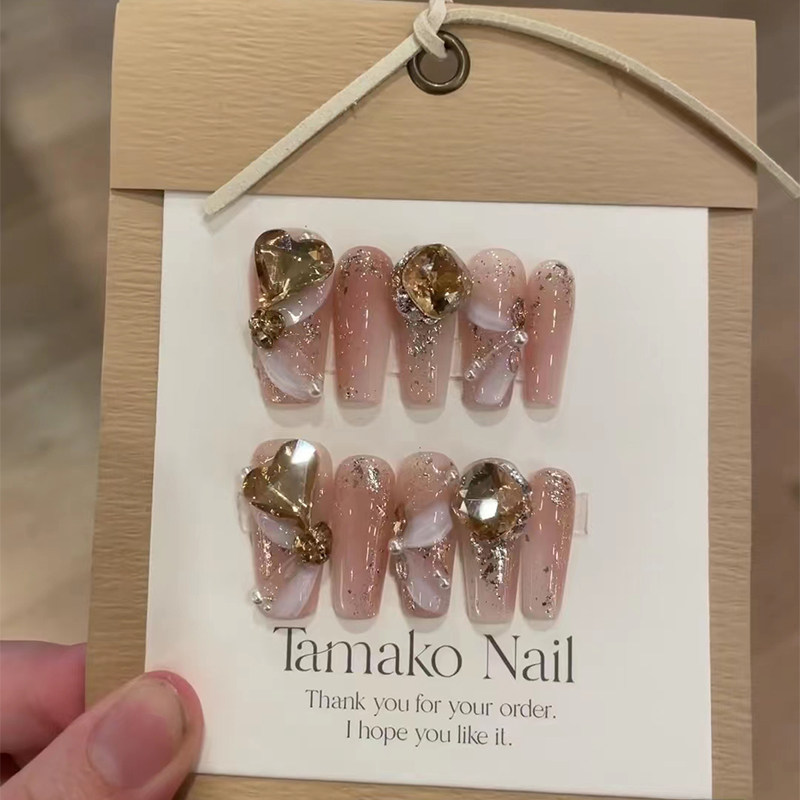 【金丝带】温柔富家千金手作穿戴甲仙气2023年新款中长款新娘婚甲,彩妆/香水/美妆工具,穿戴甲/甲片,淘宝优惠券,粉丝福利购,淘宝优惠卷