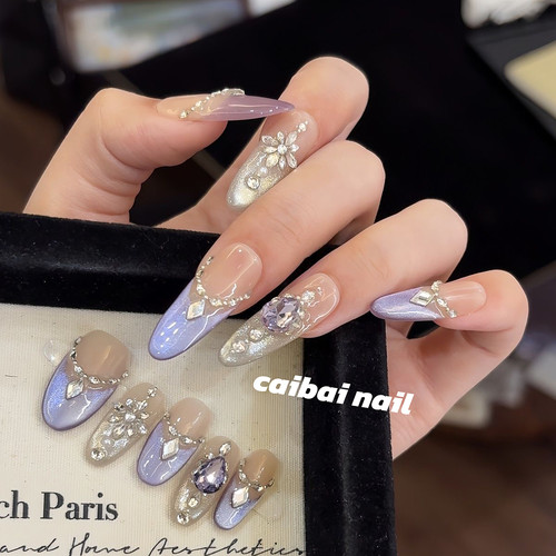 仙紫渐变钻石珍珠穿戴甲