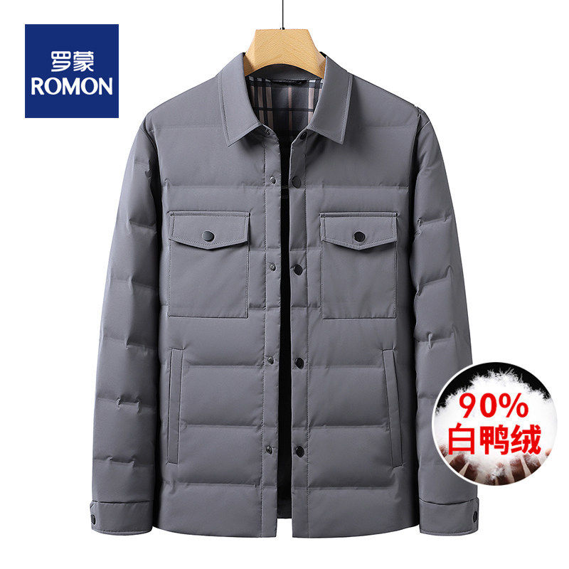 罗蒙羽绒服90白鸭绒男士2021新款冬季短款翻领中老年保暖短款外套