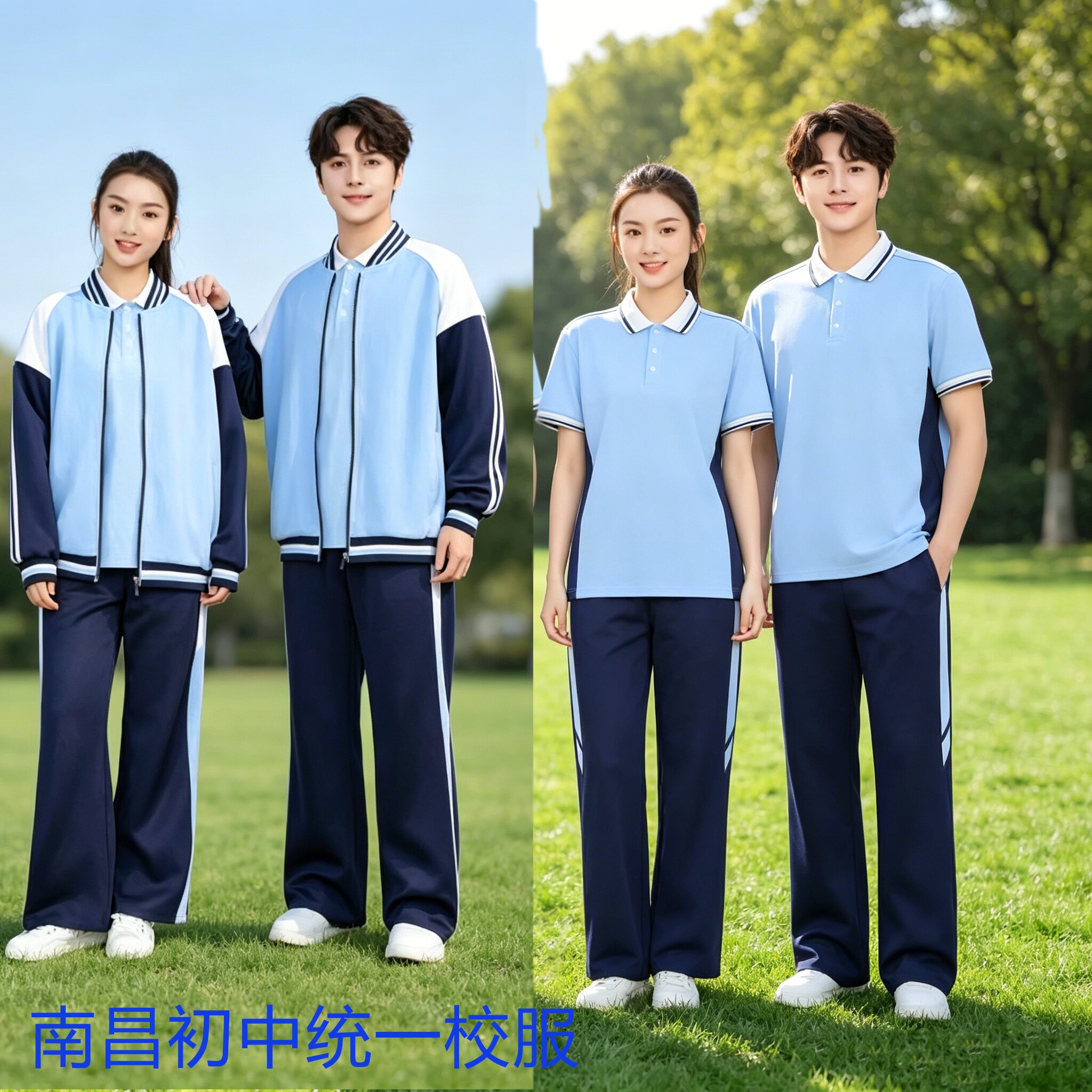 南昌市初中统一新款校服男女春夏秋冬四季套装索罗娜短袖阔腿长裤