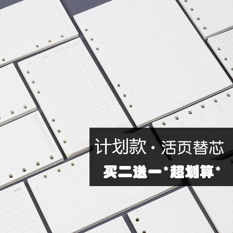 【买二送一】A5A6替芯活页纸日周计划月计划笔记理财康纳尔6孔纸 文具电教/文化用品/商务用品 活页替芯 原图主图