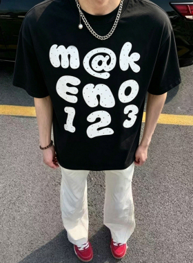 美式复古字母印花短袖T恤男女2026夏季宽松休闲情侣黑色半袖上衣
