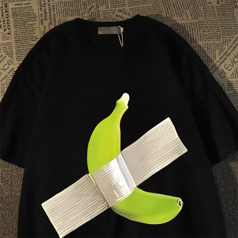 美式复古胶布香蕉短袖t恤男女ins潮牌2025夏季oversize半袖上衣服