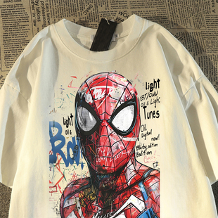 欧美hiphop宽松半袖 美式 2026新款 t恤男女夏季 上衣 潮牌蜘蛛侠短袖