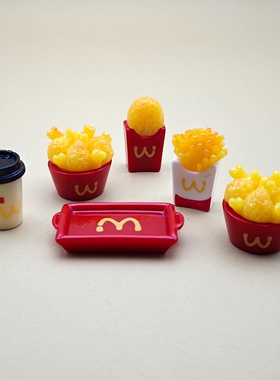 迷你写实炸鸡桶薯条咖啡树脂摆件