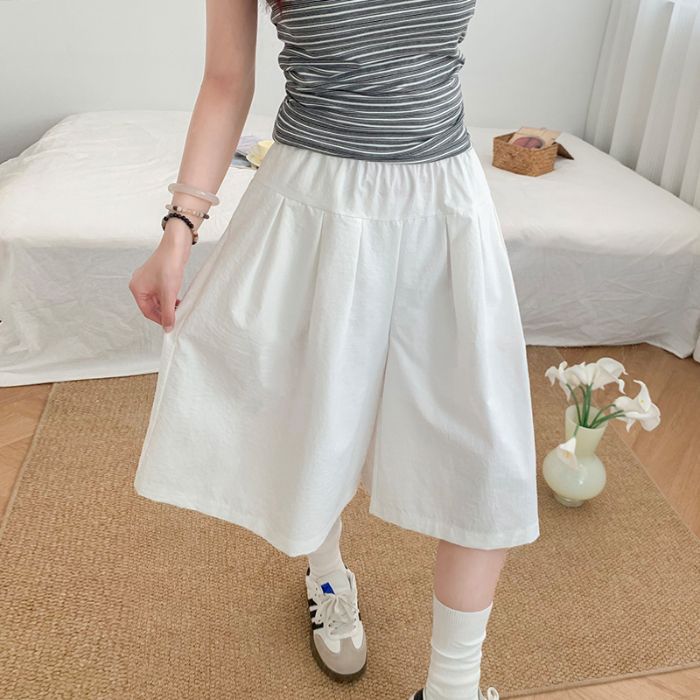 学院风休闲短裤女夏薄款高腰宽松显瘦阔腿裤小个子款七分裤运动裤