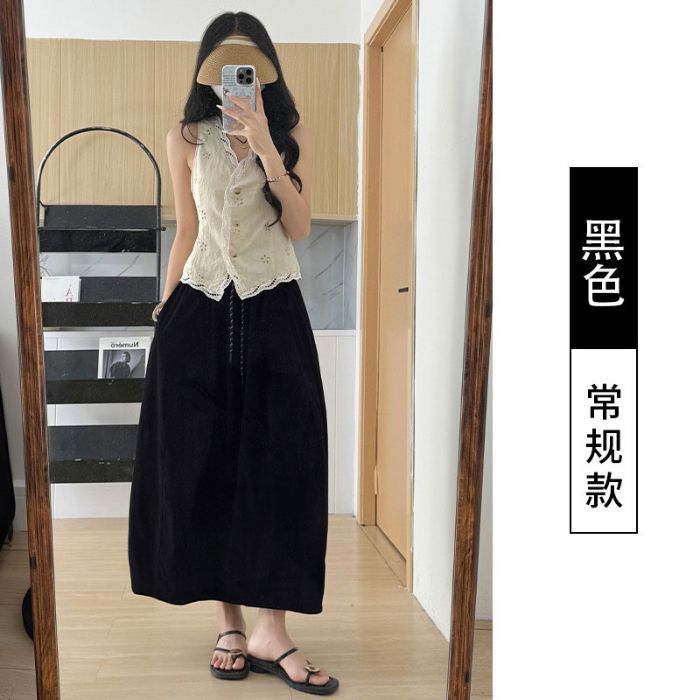 半身裙速干拼接南瓜裙少女风中长款夏季2025新款高腰拼接花苞裙子