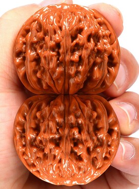 文玩核桃手玩麒麟纹官帽核桃原色盘玩手把件男士古玩包浆核桃