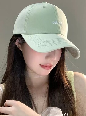 透气显脸小薄荷绿鸭舌帽女春夏季浅绿色字母软顶鸭嘴帽子男棒球帽