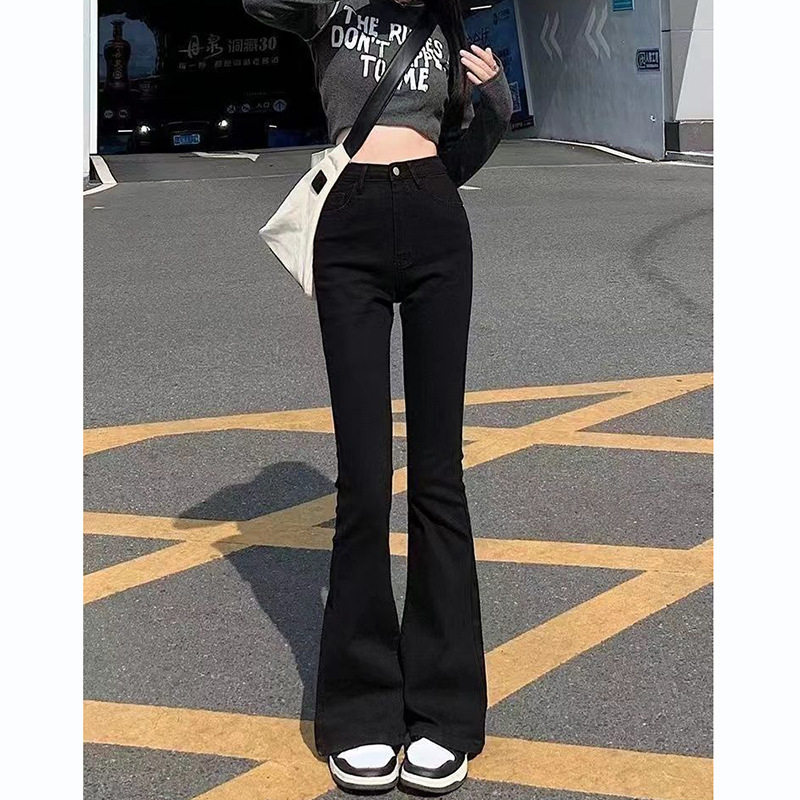 黑色微喇牛仔裤女2025春秋新款高腰显瘦弹力喇叭裤拖地长裤马蹄裤
