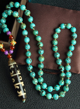 DIY松石手链乌兰花网花松圆珠老型珠 景泰蓝加南红玛瑙尼泊尔风