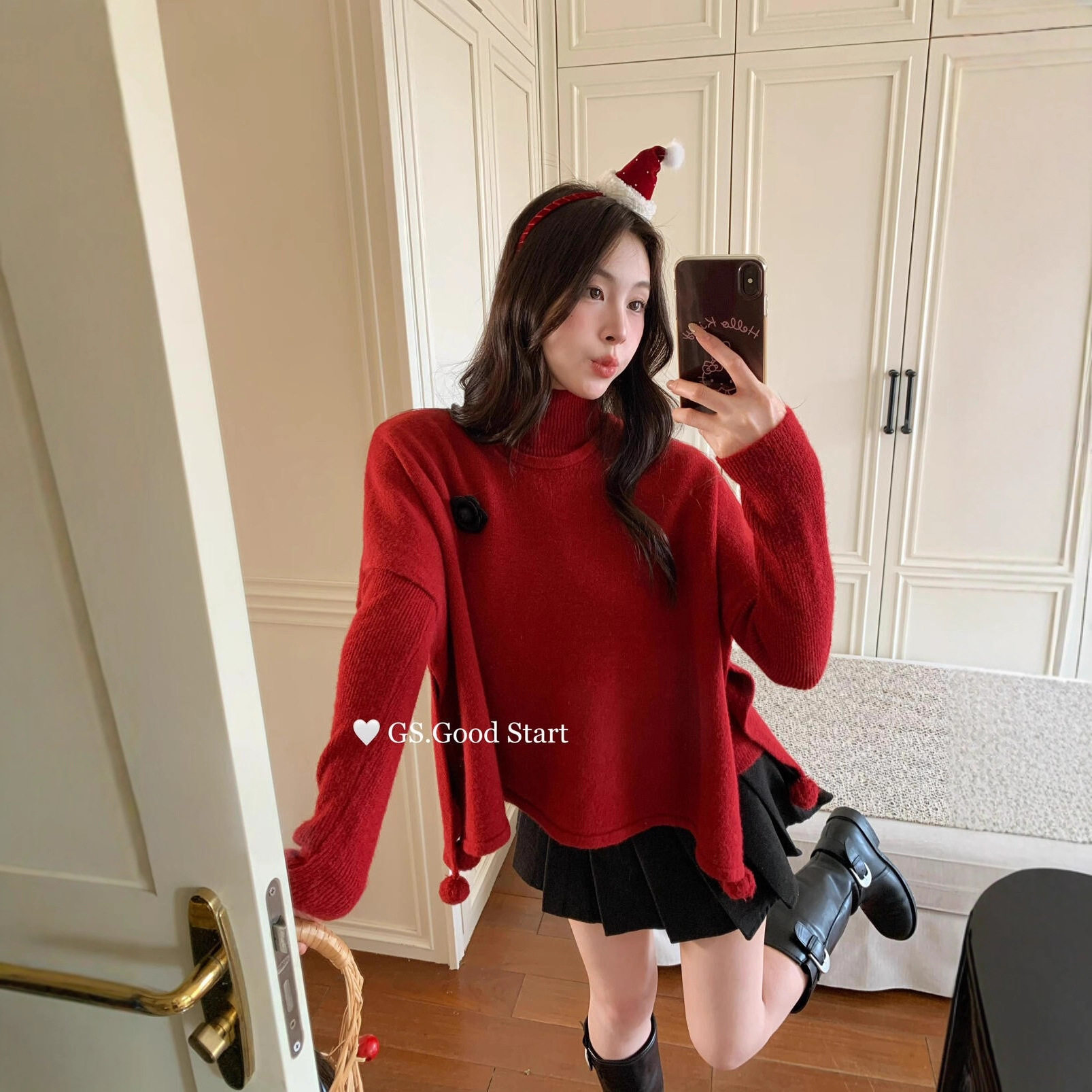 GS.GOOD START 秋冬法式不规则披肩+高领打底衫套装女