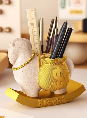 马上有钱创意笔筒办公室桌面摆件招财生财小礼物工位情绪稳定神器