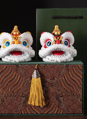 醒狮摆件国潮舞狮文创狮子头客厅酒柜装饰品公司伴手礼高级感礼物