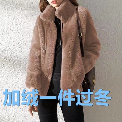 加绒加厚卫衣女冬季羊羔绒妈妈装双面珊瑚绒保暖洋气时尚拉链外套