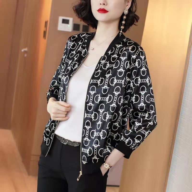 雪纺长袖外套女春夏装2022新款韩版大码棒球服百搭短款防晒衣女潮
