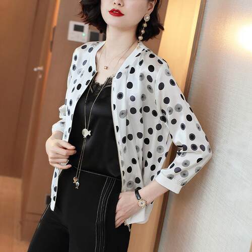 大码中老年防晒衣服女夏季休闲外穿印花拉链防紫外线雪纺短外套女