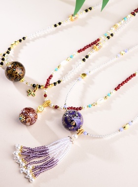 国潮新中式大漆流苏锁骨链