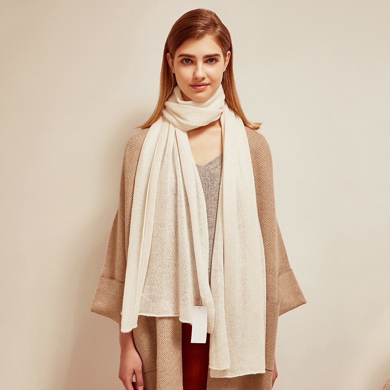 新款针织平纹围巾情侣时尚羊绒围巾素色长款冬季针织披肩现货