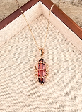轻奢复古小船红水晶吊坠项链女