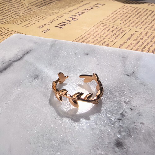 时尚冷淡风ins树叶开口戒指简约