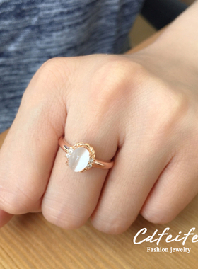 冰种玉髓蛋面戒指18K玫瑰金