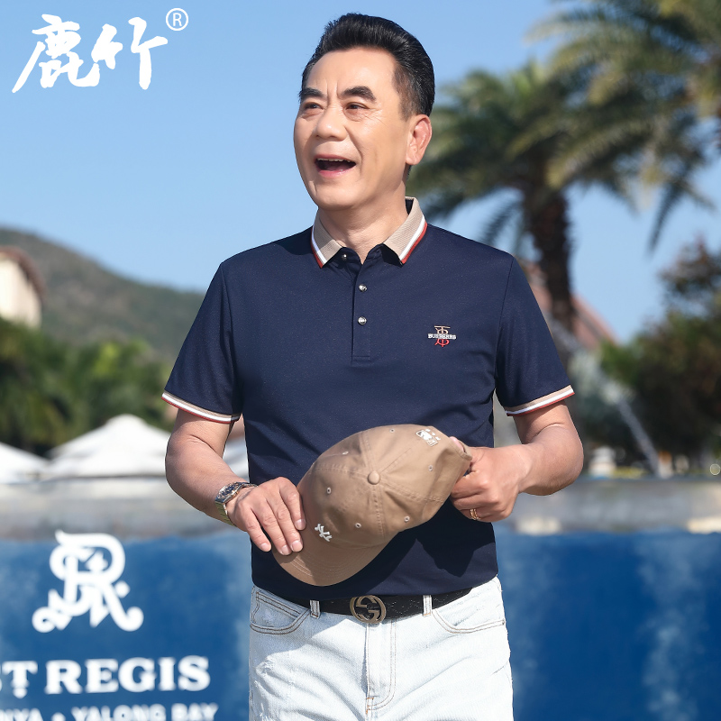爸爸短袖t恤夏装40岁50中年男士翻领polo衫中老年男装半袖上衣棉