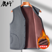 新款 马甲中老年人爷爷保暖上衣 开衫 爸爸冬装 背心加绒加厚中年男士