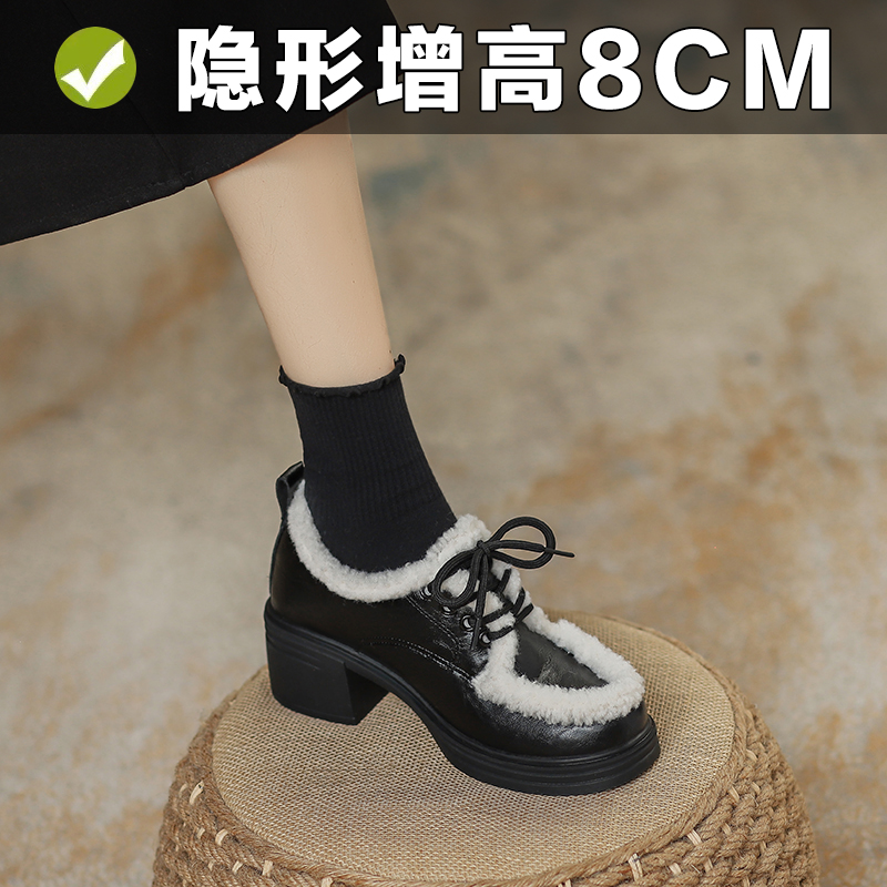 真皮厚底乐福鞋女英伦风内增高