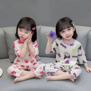 洋气冰丝小童宝宝空调套装 女童夏装 夏季 两件套服女睡衣家居服 薄款