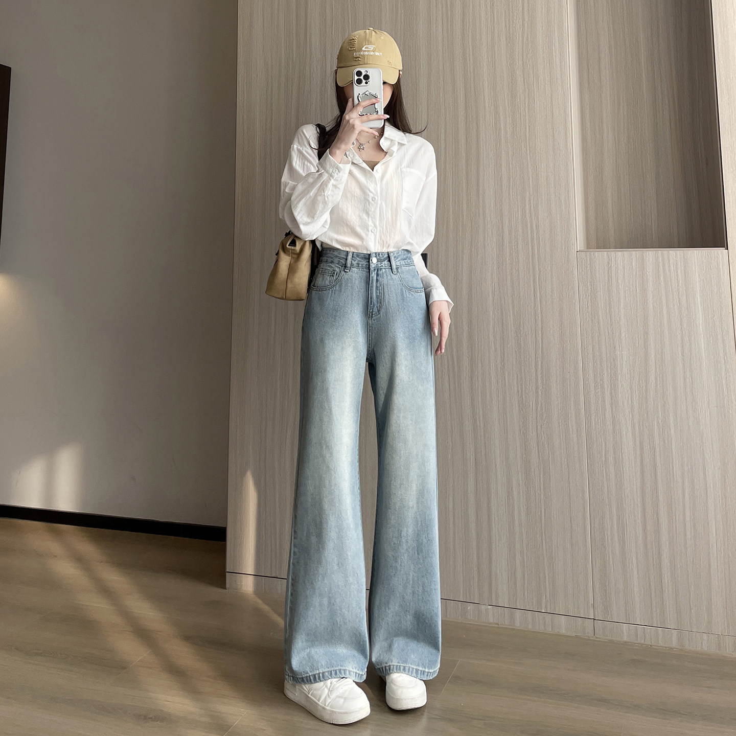 显高穿搭矮小个子高腰阔腿牛仔裤宽松显瘦150直筒微喇裤九分长裤