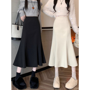 h型半身裙冬裙xs 中长款 145cm小个子加厚包臀毛呢裙鱼尾裙女秋季 款