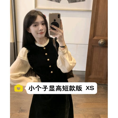小个子复古小香风丝绒连衣裙xs